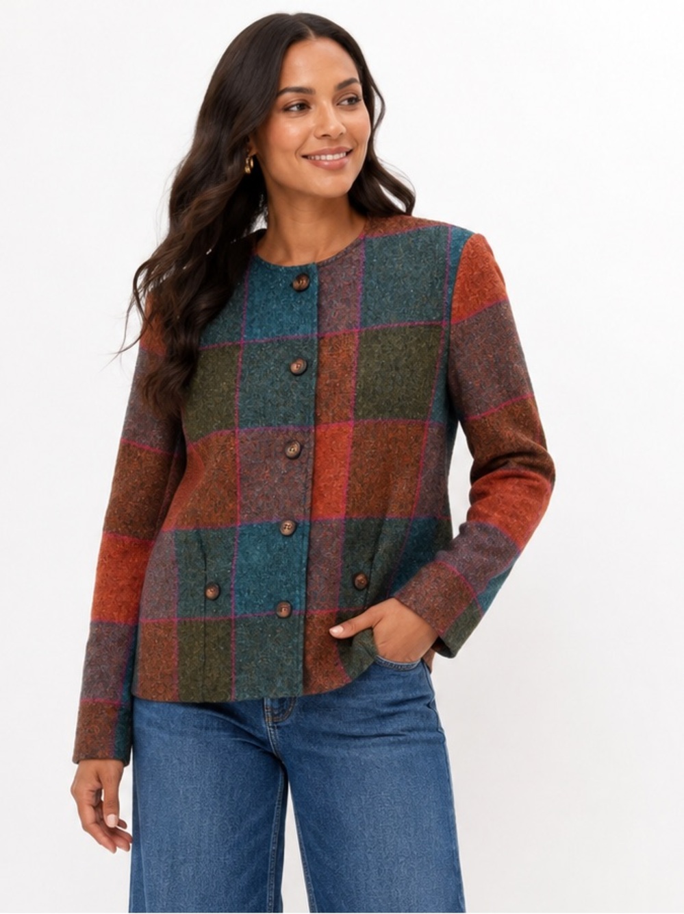 Vintage Butte Plaid Button-Front Wool Blend Jacket in Multi